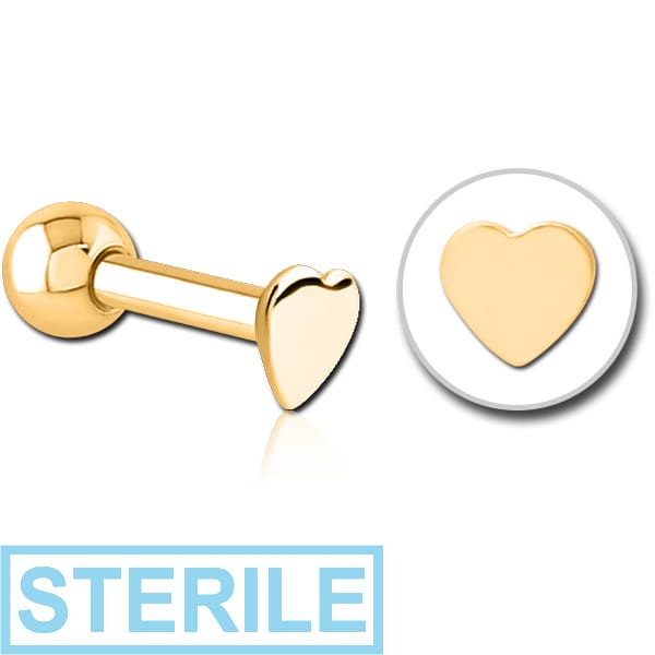 STERILE GOLD PVD COATED SURGICAL STEEL HEART TRAGUS MICRO BARBELL
