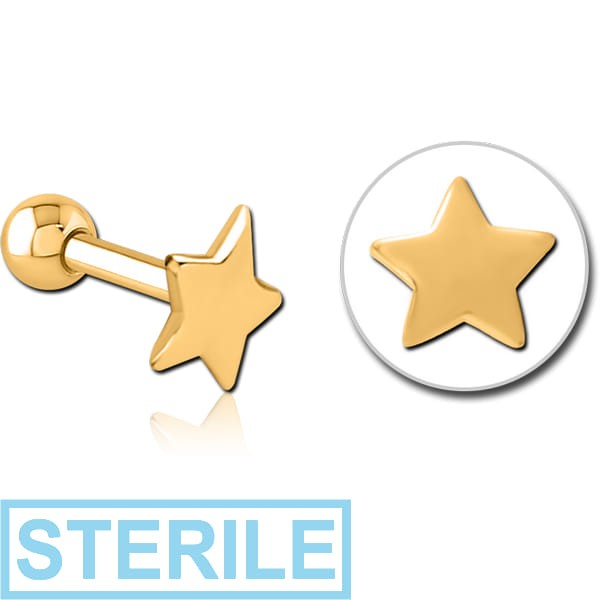 STERILE GOLD PVD COATED SURGICAL STEEL TRAGUS MICRO BARBELL - STAR