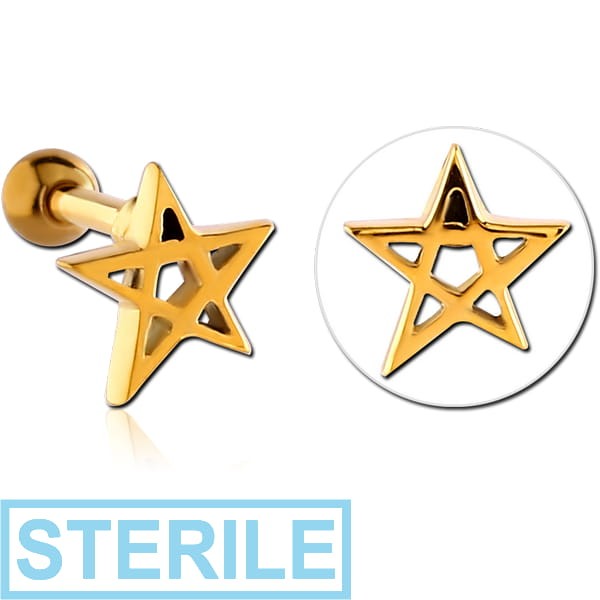STERILE GOLD PVD COATED SURGICAL STEEL TRAGUS MICRO BARBLL - STAR