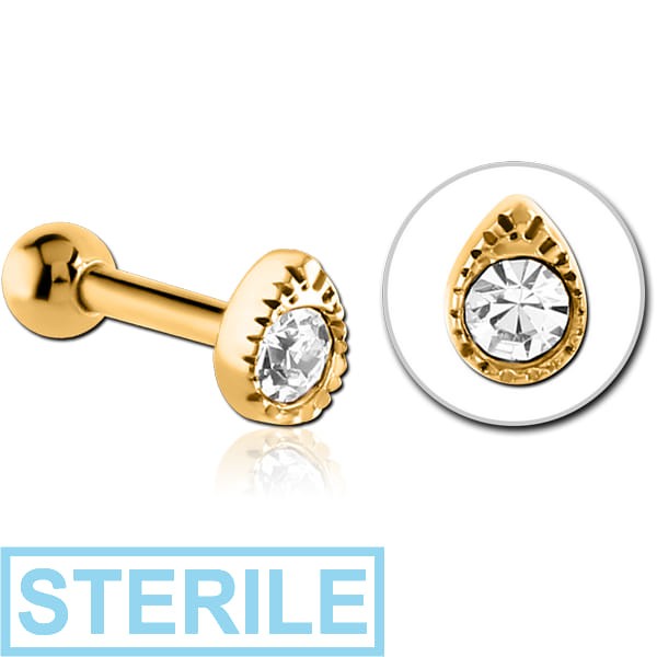STERILE GOLD PVD COATED SURGICAL STEEL JEWELLED TRAGUS MICRO BARBELL - DROP