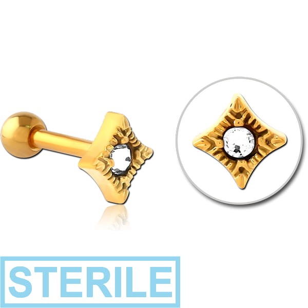 STERILE GOLD PVD COATED SURGICAL STEEL JEWELLED TRAGUS MICRO BARBELL - DIAMOND