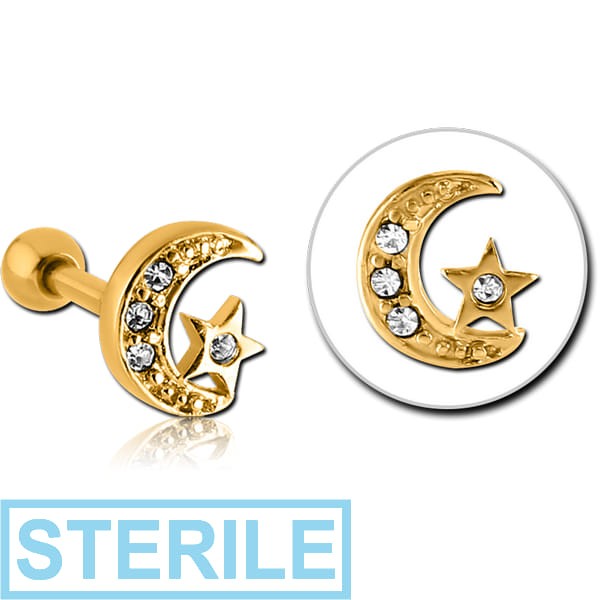 STERILE GOLD PVD COATED SURGICAL STEEL JEWELLED TRAGUS MICRO BARBELL