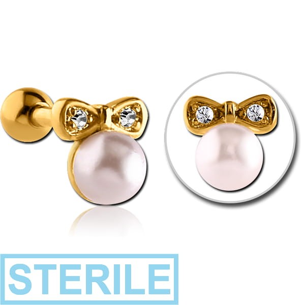 STERILE GOLD PVD COATED SURGICAL STEEL JEWELLED TRAGUS MICRO BARBELL