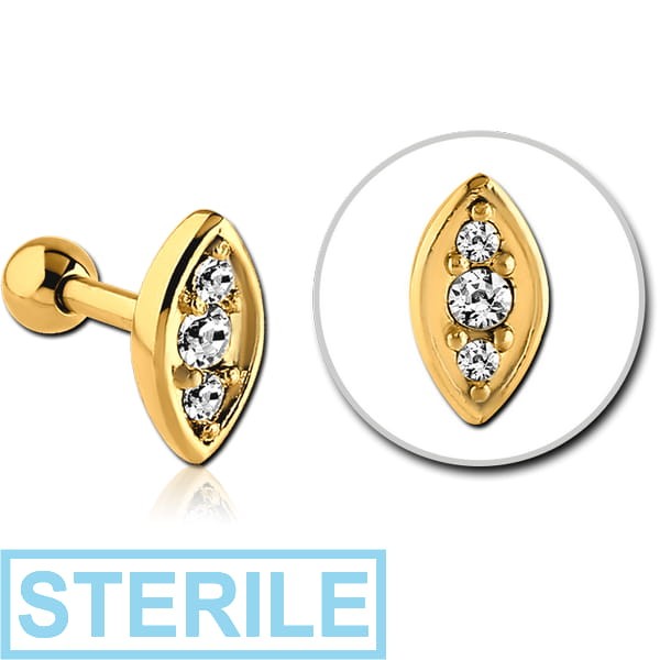 STERILE GOLD PVD COATED SURGICAL STEEL JEWELLED TRAGUS MICRO BARBELL