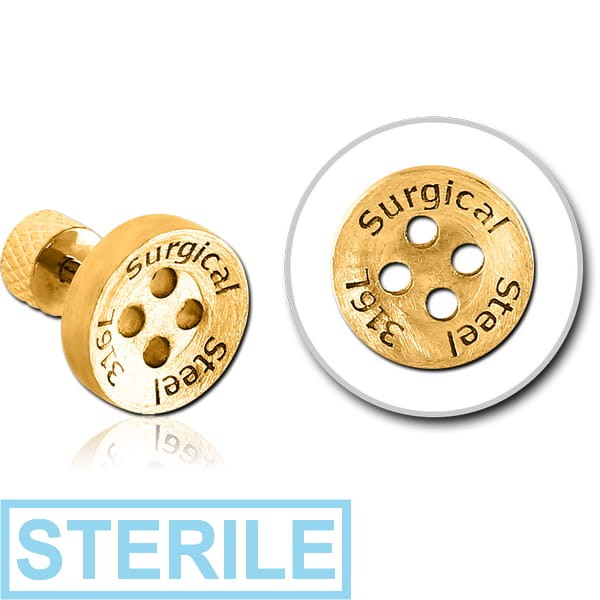 STERILE GOLD PVD COATED SURGICAL STEEL TRAGUS BARBELL - BUTTON