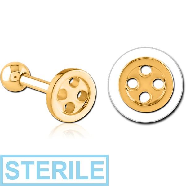 STERILE GOLD PVD COATED SURGICAL STEEL BUTTON TRAGUS BARBELL
