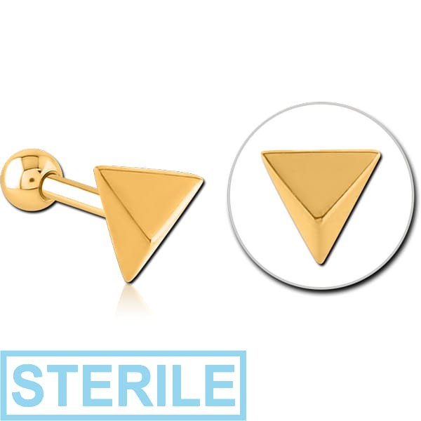 STERILE GOLD PVD COATED SURGICAL STEEL TRAGUS MICRO BARBELL - PYRAMID