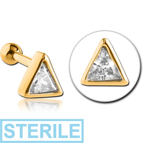 STERILE GOLD PVD COATED SURGICAL STEEL JEWELLED TRAGUS MICRO BARBELL - TRIANGLE