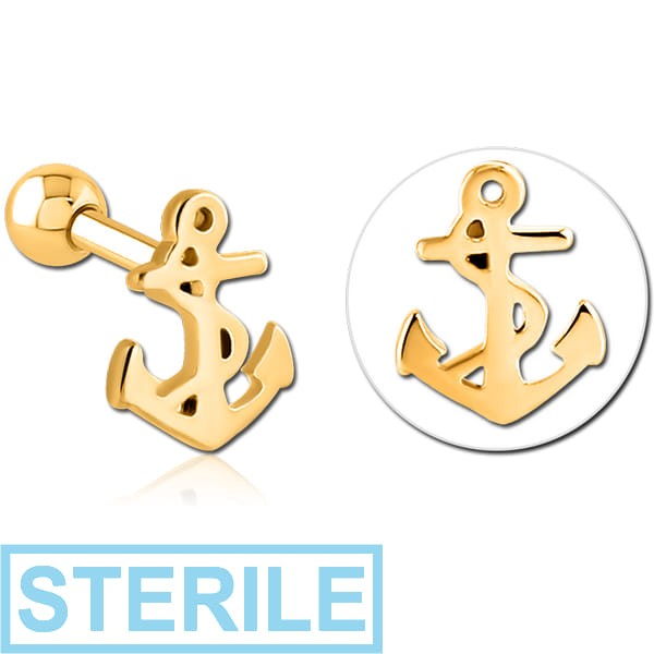 STERILE GOLD PVD COATED SURGICAL STEEL TRAGUS MICRO BARBELL - ANCHOR