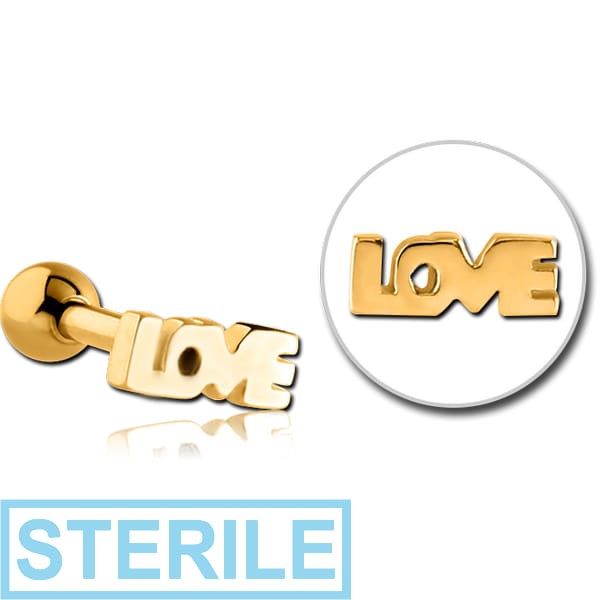 STERILE GOLD PVD COATED SURGICAL STEEL TRAGUS MICRO BARBELL - LOVE