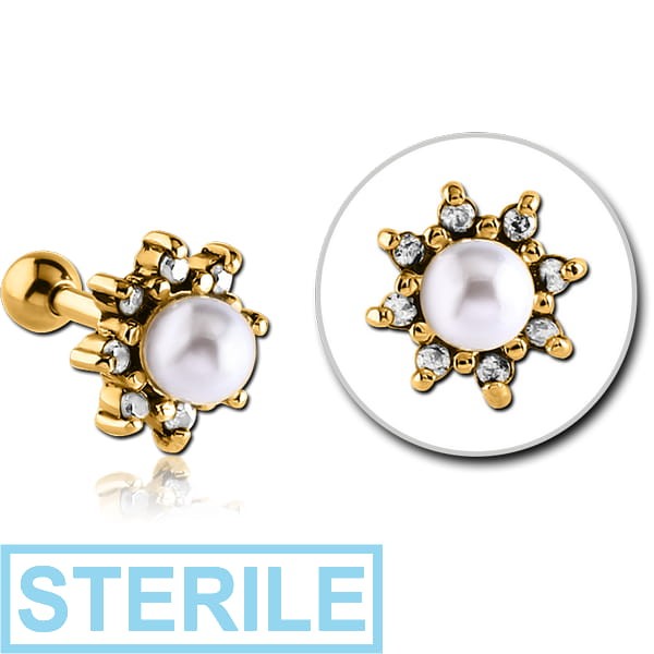 STERILE GOLD PVD COATED SURGICAL STEEL JEWELLED TRAGUS MICRO BARBELL - SUN