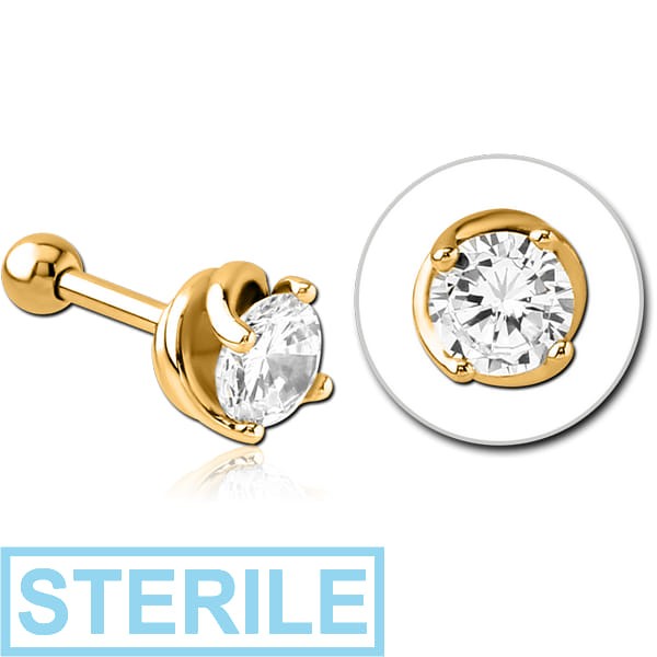 STERILE GOLD PVD COATED SURGICAL STEEL JEWELLED TRAGUS MICRO BARBELL - CIRCULE
