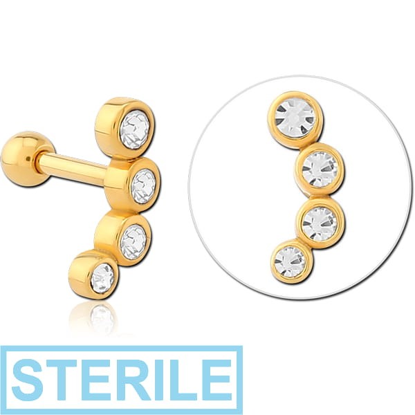 STERILE GOLD PVD COATED SURGICAL STEEL JEWELLED TRAGUS MICRO BARBELL