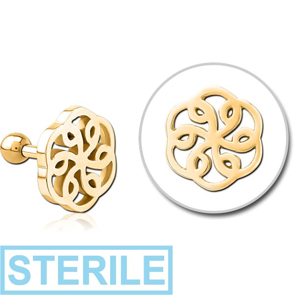 STERILE GOLD PVD COATED SURGICAL STEEL TRAGUS MICRO BARBELL - FLOWER