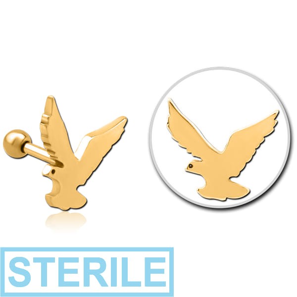 STERILE GOLD PVD COATED SURGICAL STEEL TRAGUS MICRO BARBELL - EAGLE