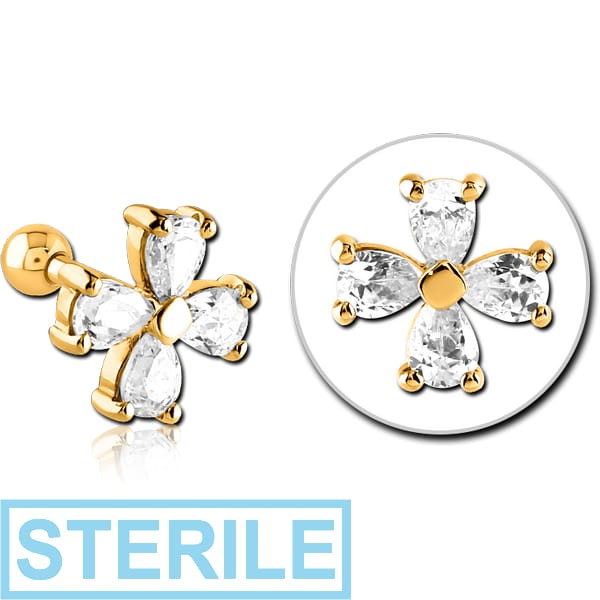 STERILE GOLD PVD COATED SURGICAL STEEL JEWELLED TRAGUS MICRO BARBELL