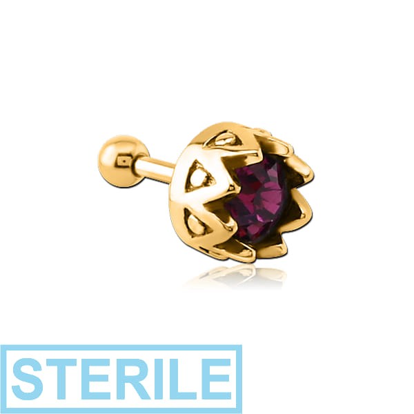 STERILE GOLD PVD COATED SURGICAL STEEL JEWELLED TRAGUS MICRO BARBELL