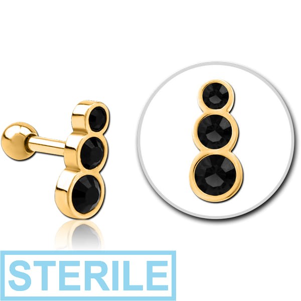 STERILE GOLD PVD COATED SURGICAL STEEL JEWELLED TRAGUS MICRO BARBELL