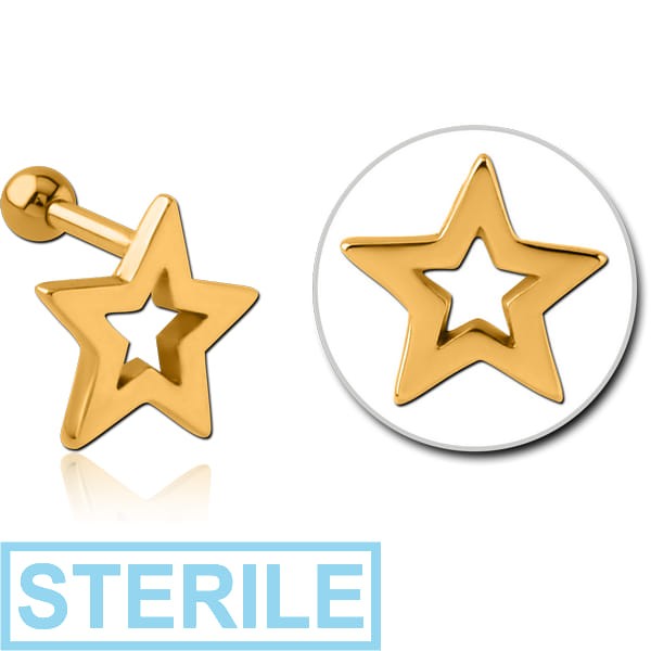 STERILE GOLD PVD COATED SURGICAL STEEL TRAGUS MICRO BARBELL - STAR