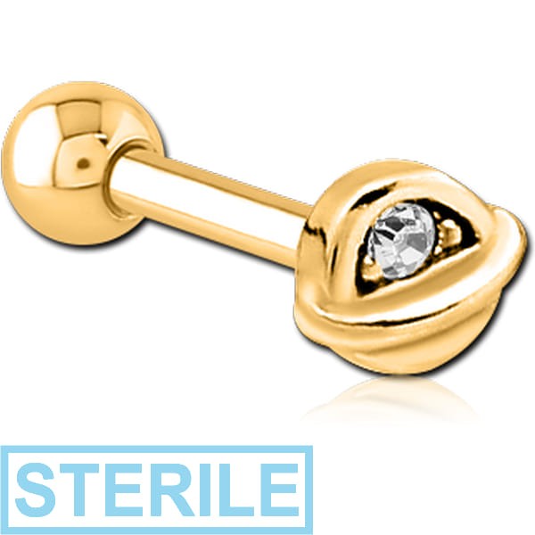 STERILE GOLD PVD COATED SURGICAL STEEL JEWELLED TRAGUS MICRO BARBELL - HALF OPEN EYE
