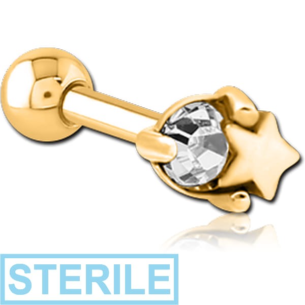 STERILE GOLD PVD COATED SURGICAL STEEL JEWELLED TRAGUS MICRO BARBELL - STAR AND GEM