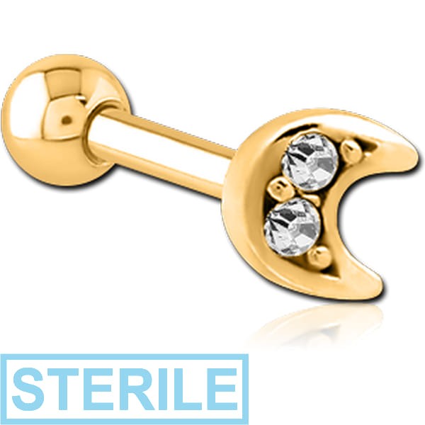STERILE GOLD PVD COATED SURGICAL STEEL JEWELLED TRAGUS MICRO BARBELL - CRESCENT PRONGS
