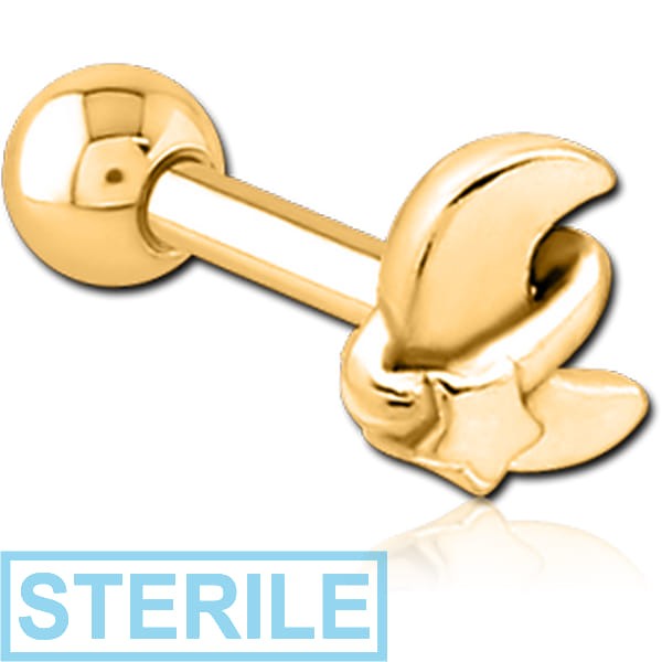 STERILE GOLD PVD COATED SURGICAL STEEL TRAGUS MICRO BARBELL - ANNULAR ECLIPSE AND STAR