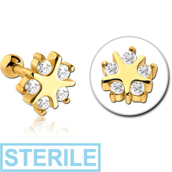 STERILE GOLD PVD COATED SURGICAL STEEL JEWELLED TRAGUS MICRO BARBELL
