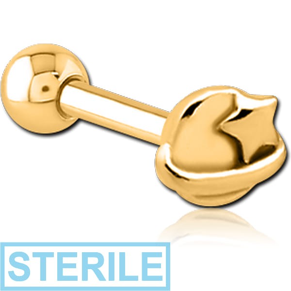 STERILE GOLD PVD COATED SURGICAL STEEL TRAGUS MICRO BARBELL - EYE STAR