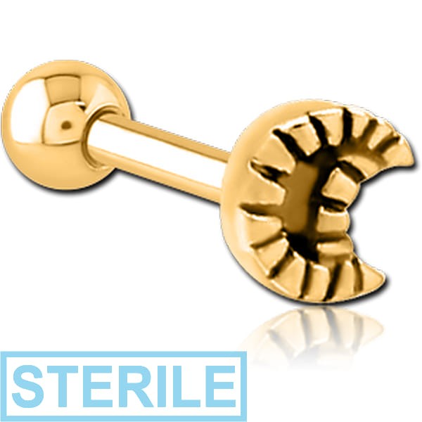 STERILE GOLD PVD COATED SURGICAL STEEL TRAGUS MICRO BARBELL - CRESCENT