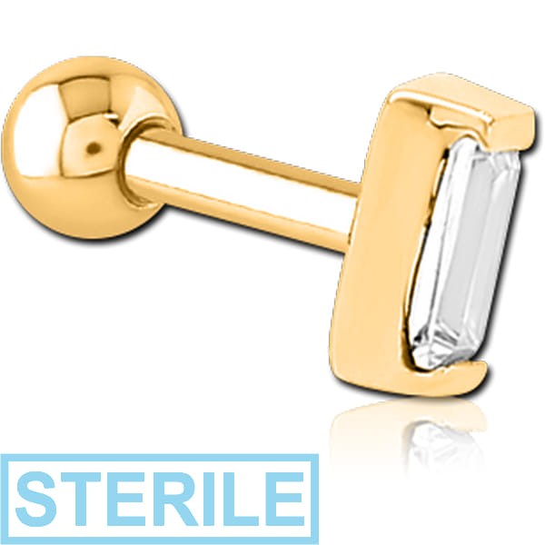 STERILE GOLD PVD COATED SURGICAL STEEL JEWELLED TRAGUS MICRO BARBELL - SQUARE