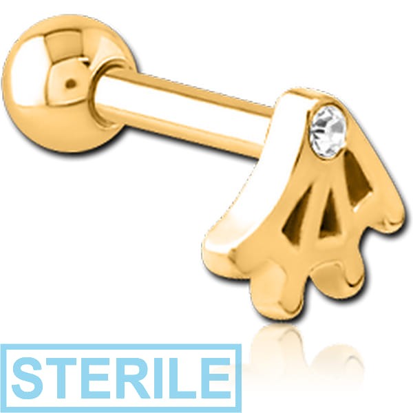 STERILE GOLD PVD COATED SURGICAL STEEL JEWELLED TRAGUS MICRO BARBELL - WEB