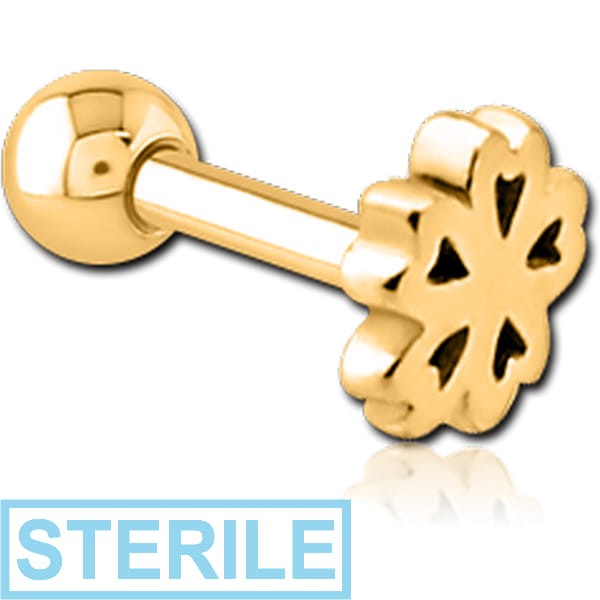 STERILE GOLD PVD COATED SURGICAL STEEL TRAGUS MICRO BARBELL - CLOVER