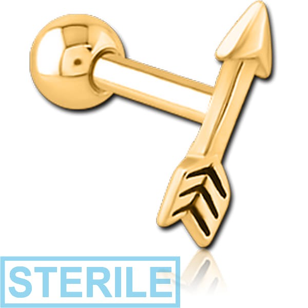STERILE GOLD PVD COATED SURGICAL STEEL TRAGUS MICRO BARBELL - ARROW