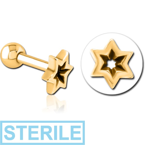 STERILE GOLD PVD COATED SURGICAL STEEL TRAGUS MICRO BARBELL - STAR INDENT