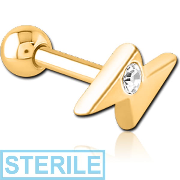 STERILE GOLD PVD COATED SURGICAL STEEL JEWELLED TRAGUS MICRO BARBELL - THUNDER
