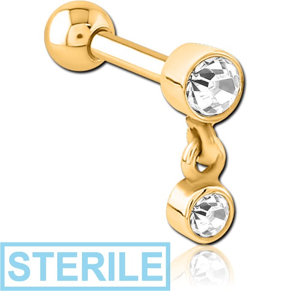 STERILE GOLD PVD COATED SURGICAL STEEL JEWELLED TRAGUS MICRO BARBELL