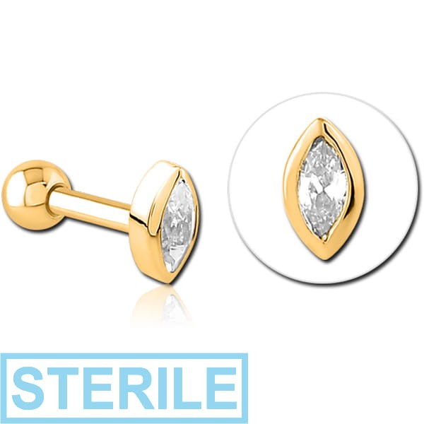 STERILE GOLD PVD COATED SURGICAL STEEL JEWELLED TRAGUS MICRO BARBELL