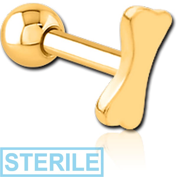 STERILE GOLD PVD COATED SURGICAL STEEL TRAGUS MICRO BARBELL - BONE