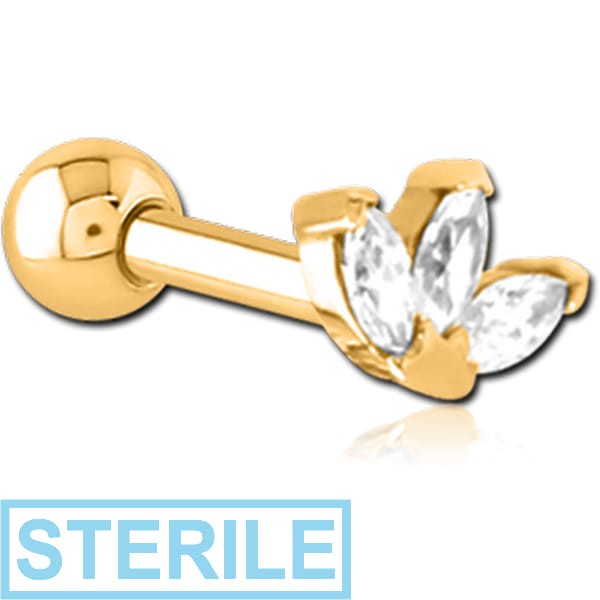 STERILE GOLD PVD COATED SURGICAL STEEL JEWELLED TRAGUS MICRO BARBELL