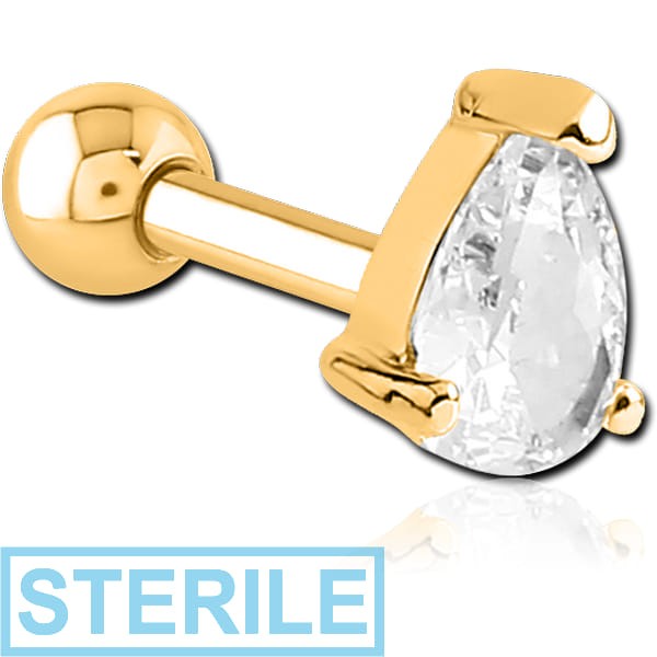 STERILE GOLD PVD COATED SURGICAL STEEL JEWELLED TRAGUS MICRO BARBELL - DROP