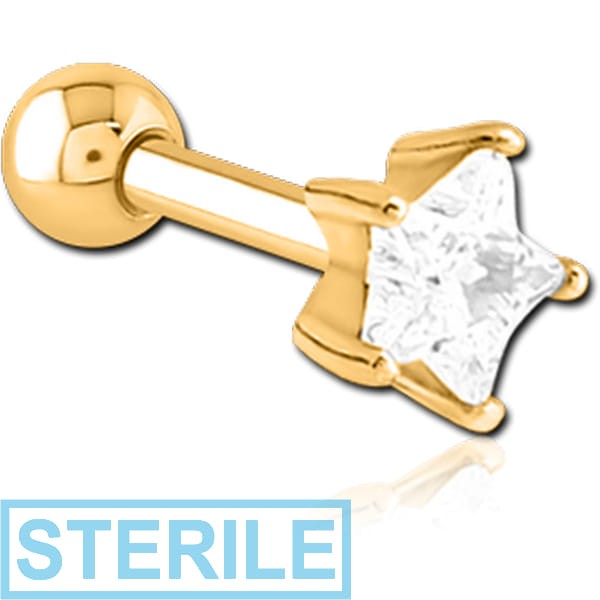 STERILE GOLD PVD COATED SURGICAL STEEL JEWELLED TRAGUS MICRO BARBELL - STAR