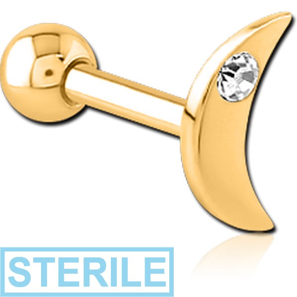 STERILE GOLD PVD COATED SURGICAL STEEL JEWELLED TRAGUS MICRO BARBELL - CRESCENT SINGLE GEM