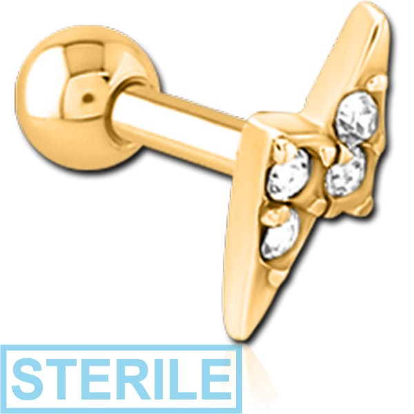 STERILE GOLD PVD COATED SURGICAL STEEL JEWELLED TRAGUS MICRO BARBELL - THUNDER