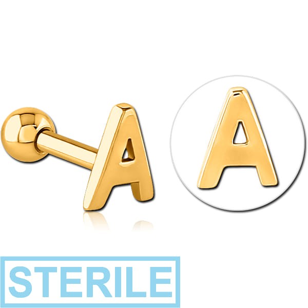 STERILE GOLD PVD COATED SURGICAL STEEL TRAGUS MICRO BARBELL - A