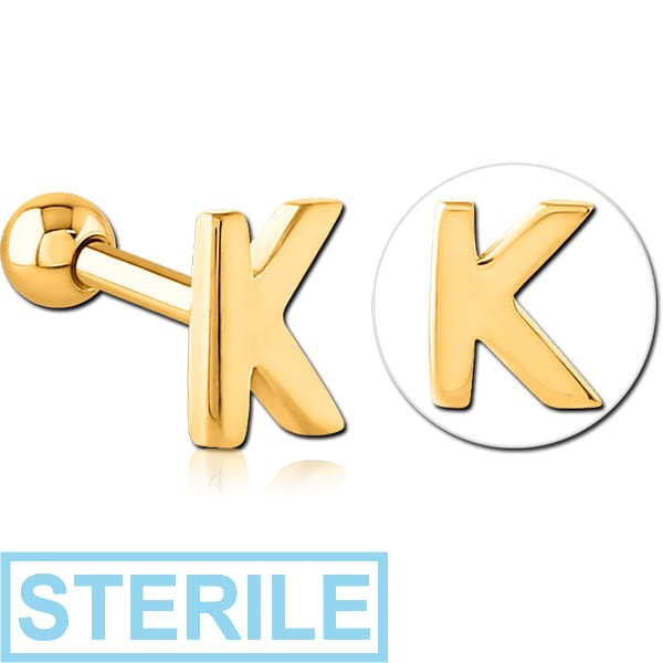 STERILE GOLD PVD COATED SURGICAL STEEL TRAGUS MICRO BARBELL - K