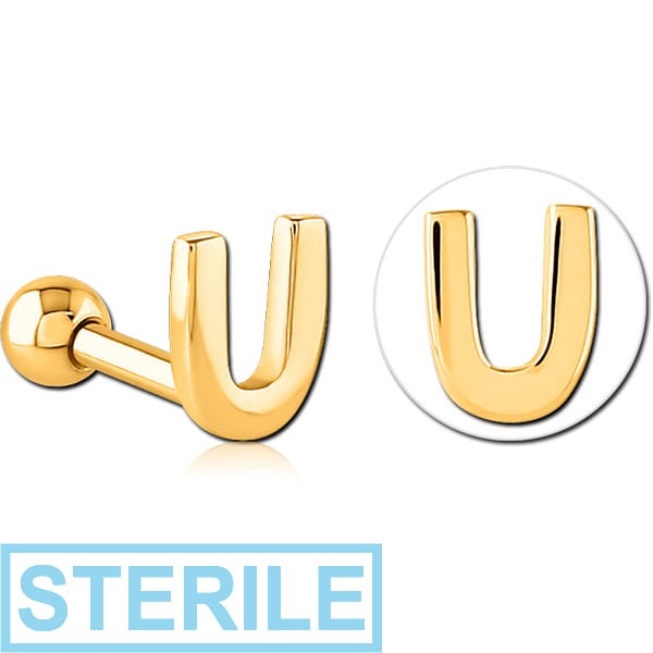 STERILE GOLD PVD COATED SURGICAL STEEL TRAGUS MICRO BARBELL - U