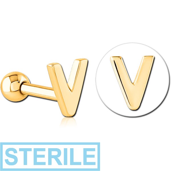STERILE GOLD PVD COATED SURGICAL STEEL TRAGUS MICRO BARBELL - V