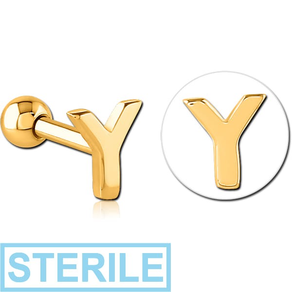 STERILE GOLD PVD COATED SURGICAL STEEL TRAGUS MICRO BARBELL - Y