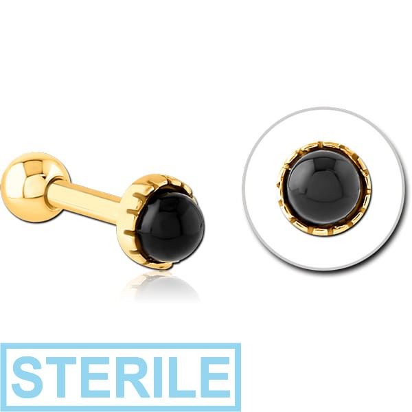 STERILE GOLD PVD COATED SURGICAL STEEL JEWELLED TRAGUS MICRO BARBELL